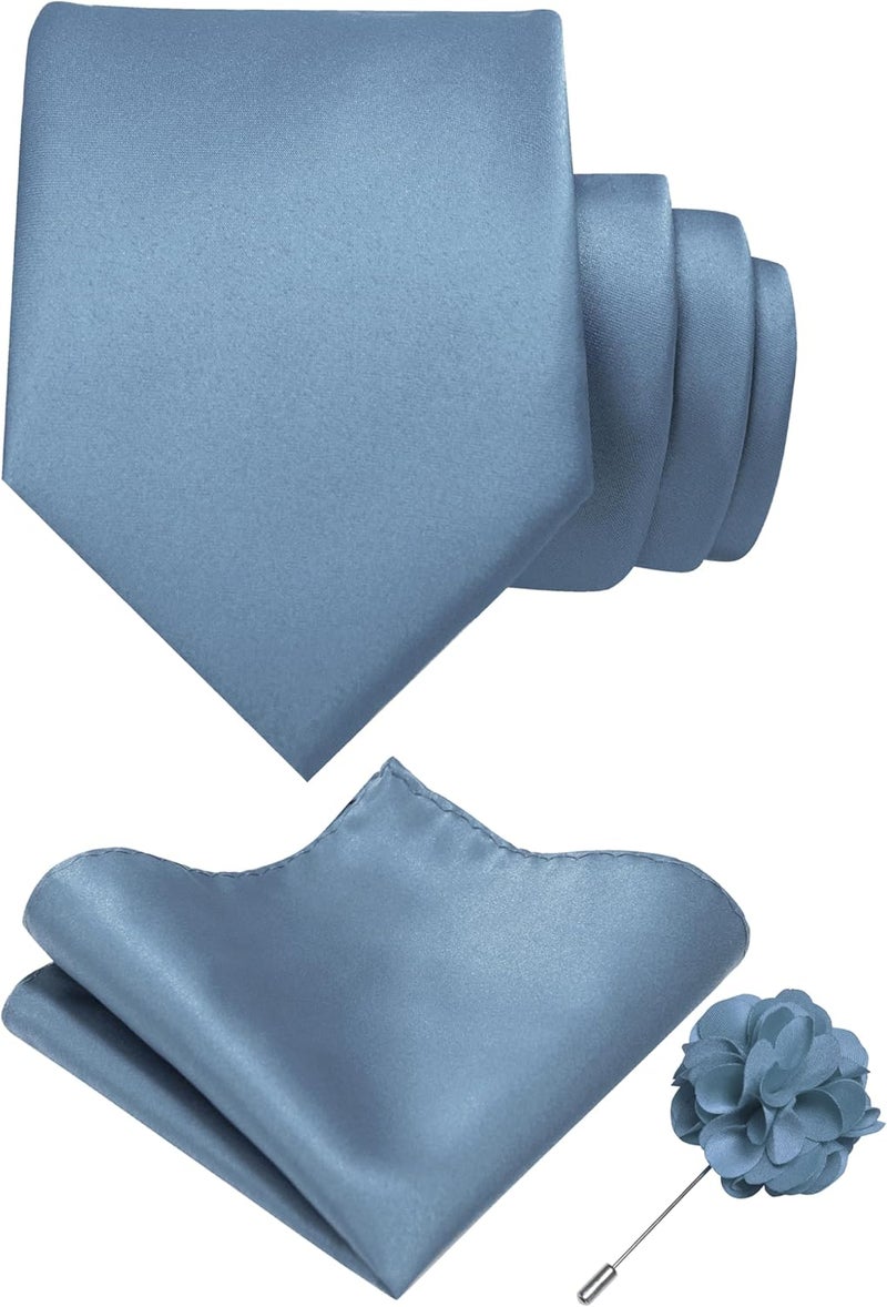 RBOCOTT Solid Color Tie and Pocket Square Hankerchief with Lapel Pin Set for Men - Image 1